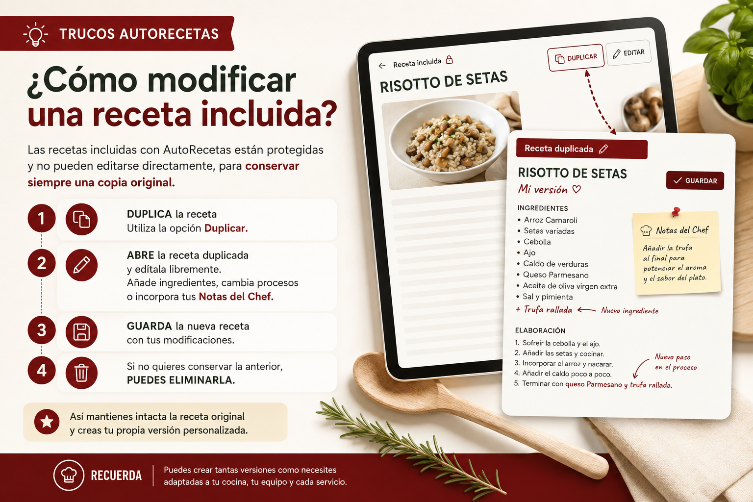 Cómo modificar una receta incluida en AutoRecetas