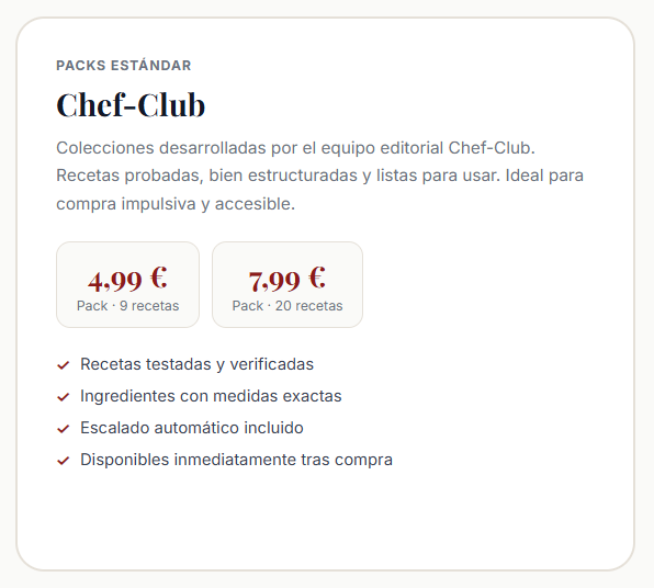 Packs Estándar CHEF-CLUB