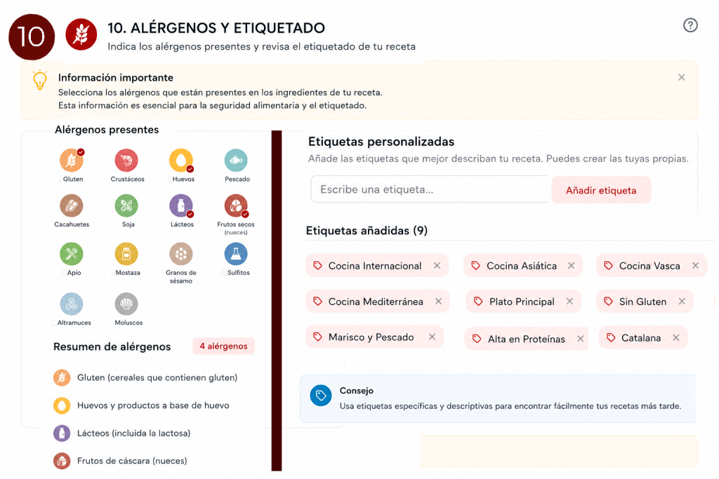 AUTORECETAS Alérgenos y etiquetas