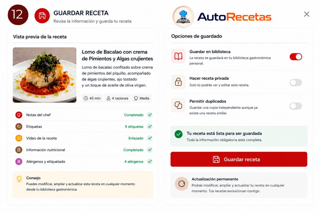 AUTORECETAS Guardar receta