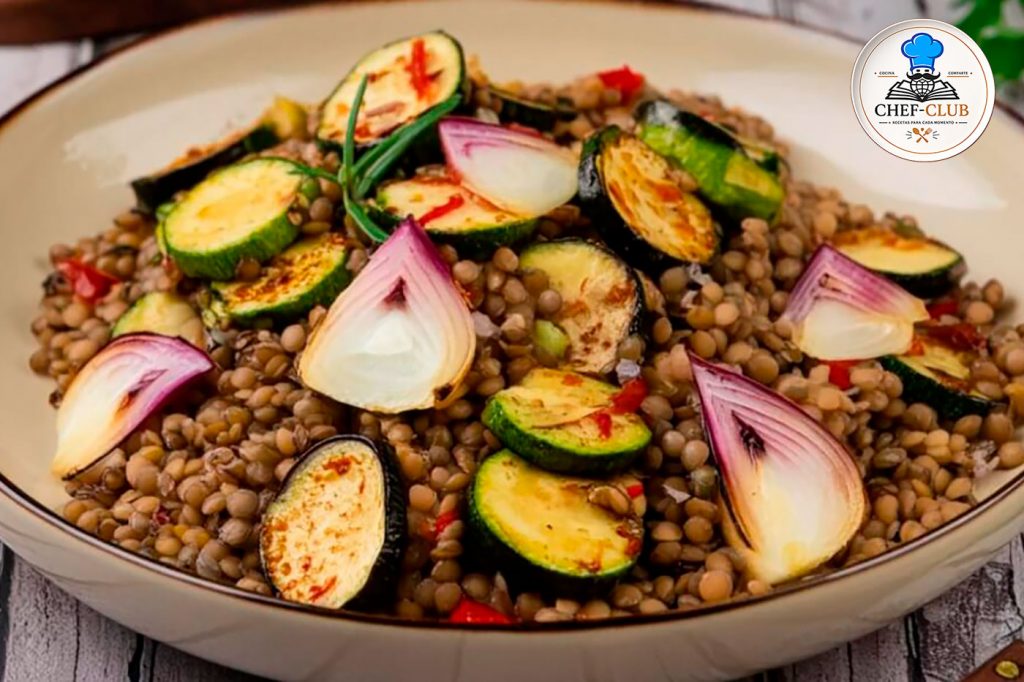 Ensalada de lentejas y verduras asadas