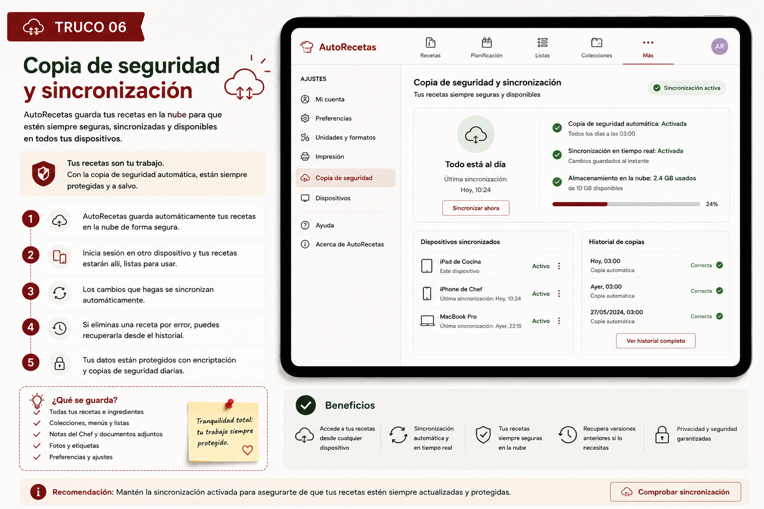 Copia de seguridad y sincronización en AutoRecetas