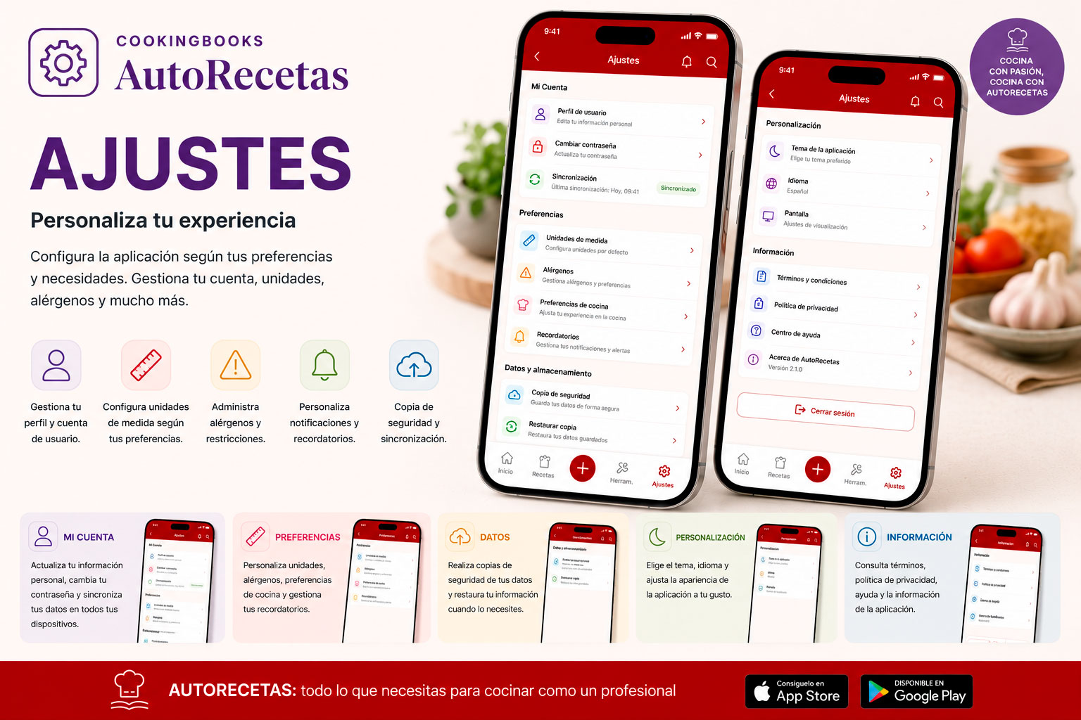 Descubre AUTORECETAS - Funcionalidades 5. Ajustes