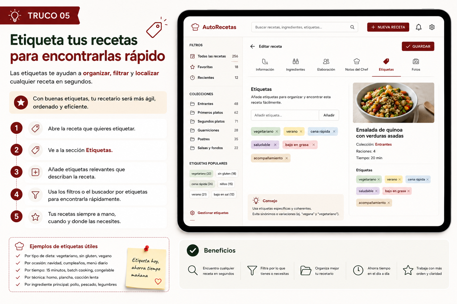 Etiquetar recetas en AutoRecetas
