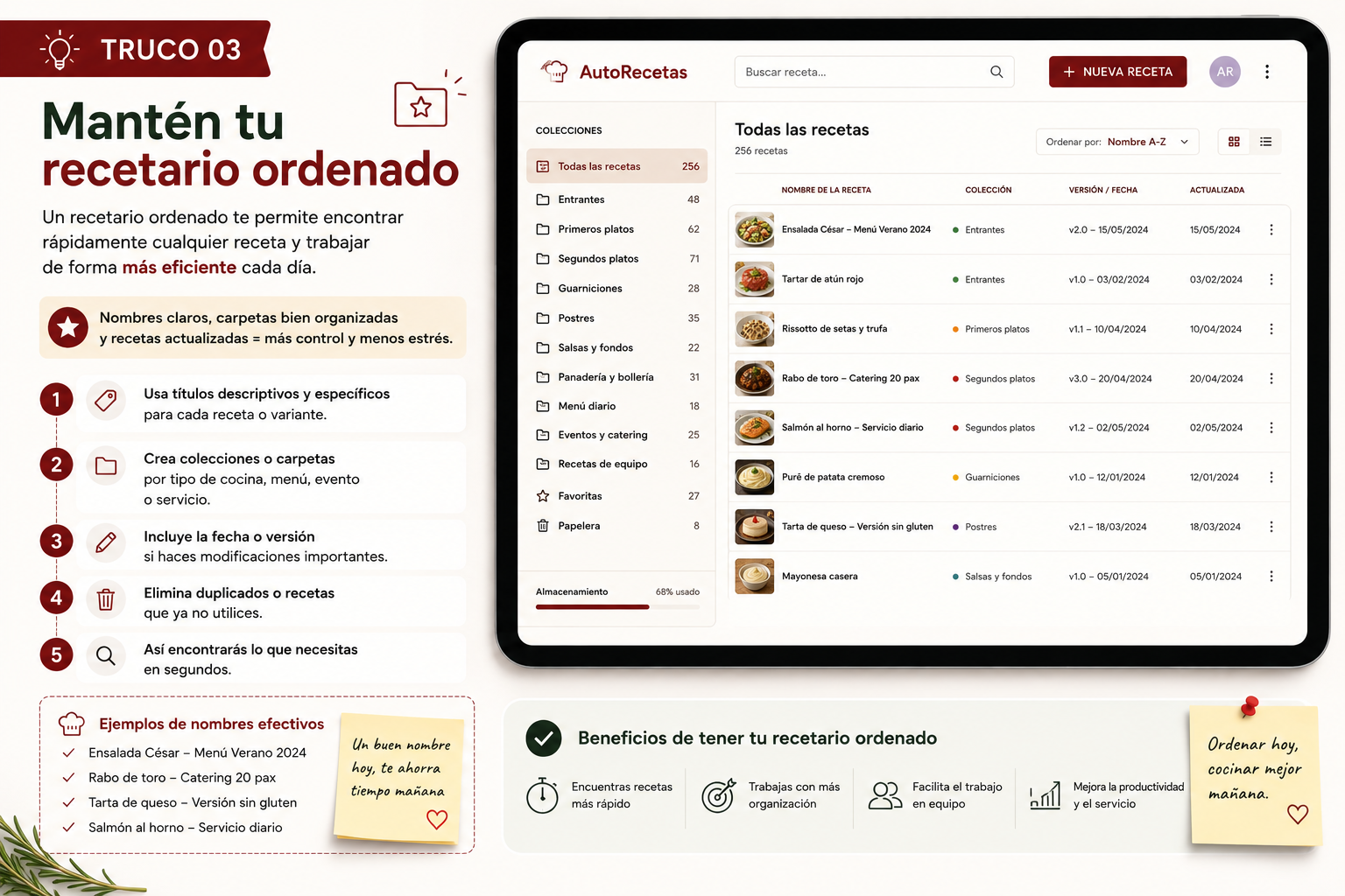 Organizar recetas en AutoRecetas