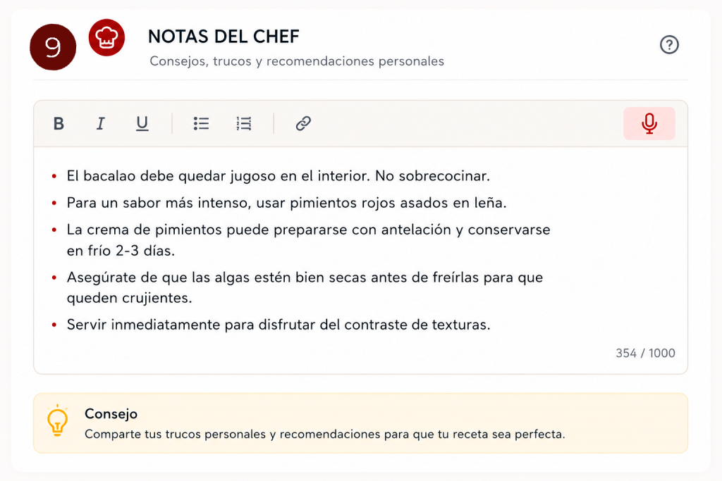 AUTORECETAS: Notas del Chef