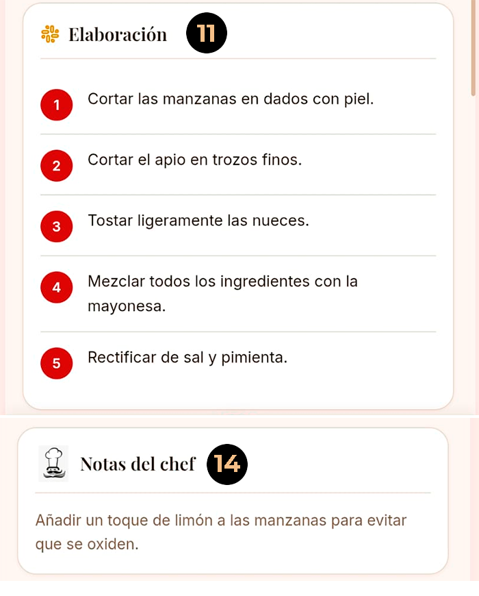 Ejemplo Receta Ensalada Waldorf: Elaboración y Notas del Chef