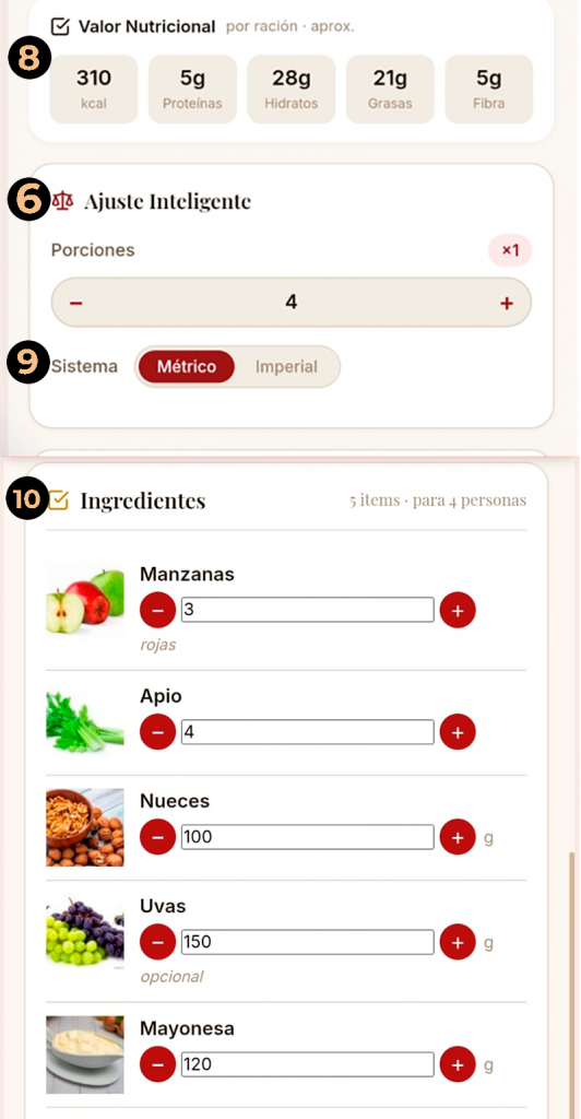 Ejemplo Receta Ensalada Waldorf: Valor nutricional e Ingredientes