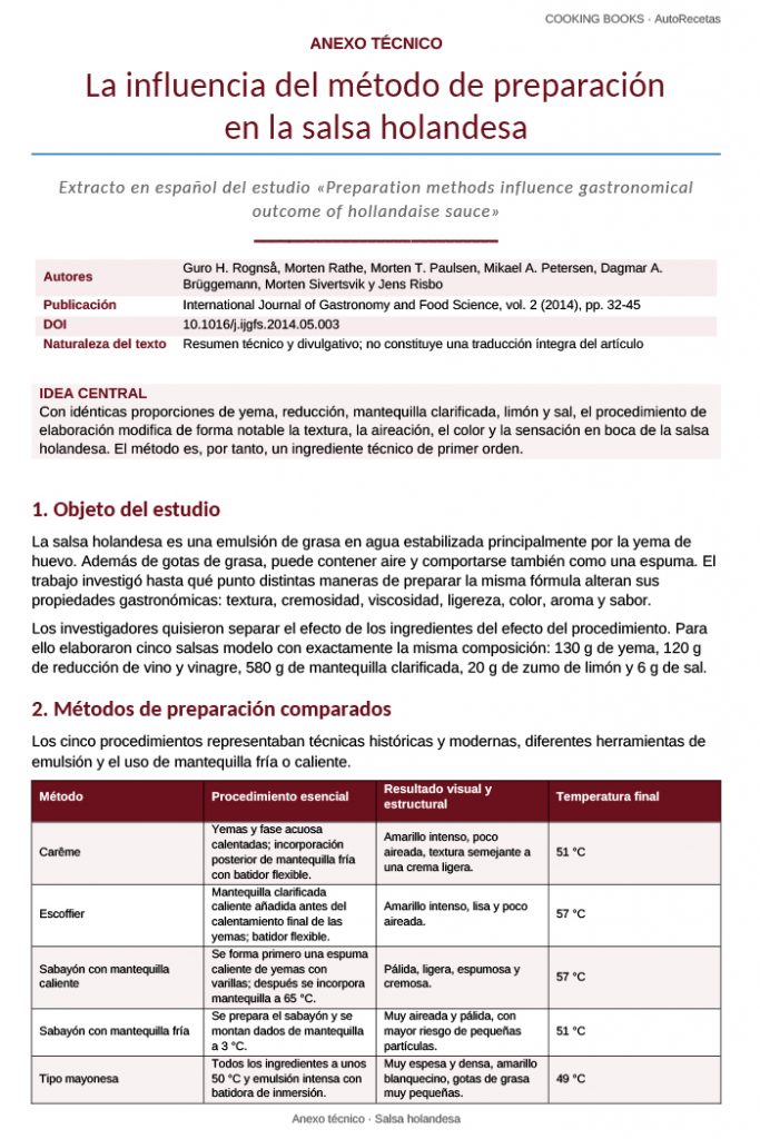 ANEXO TÉCNICO La influencia del método de preparación en la salsa holandesa