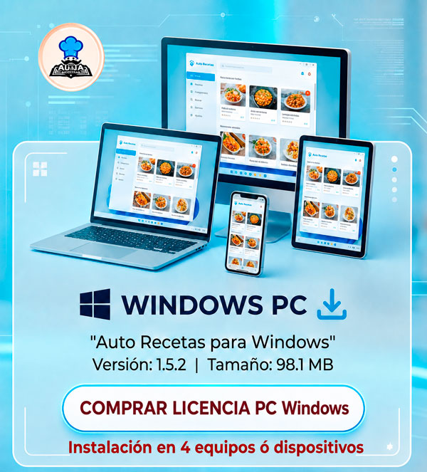 Comprar Licencia AutoRecetas para ordenador PC Windows - 4 Instalaciones