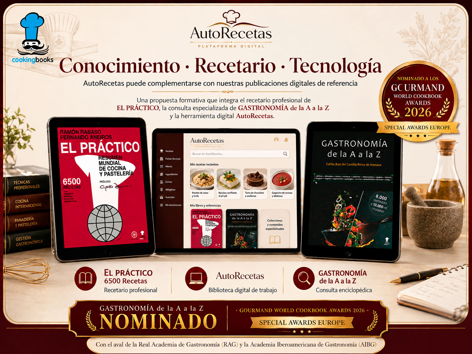 Cartel Autorectas+ Recetario EL PRÁCTICO 6500 Rectas + Diccionario Enciclopédico GASTRONOMÍA de la A ala Z