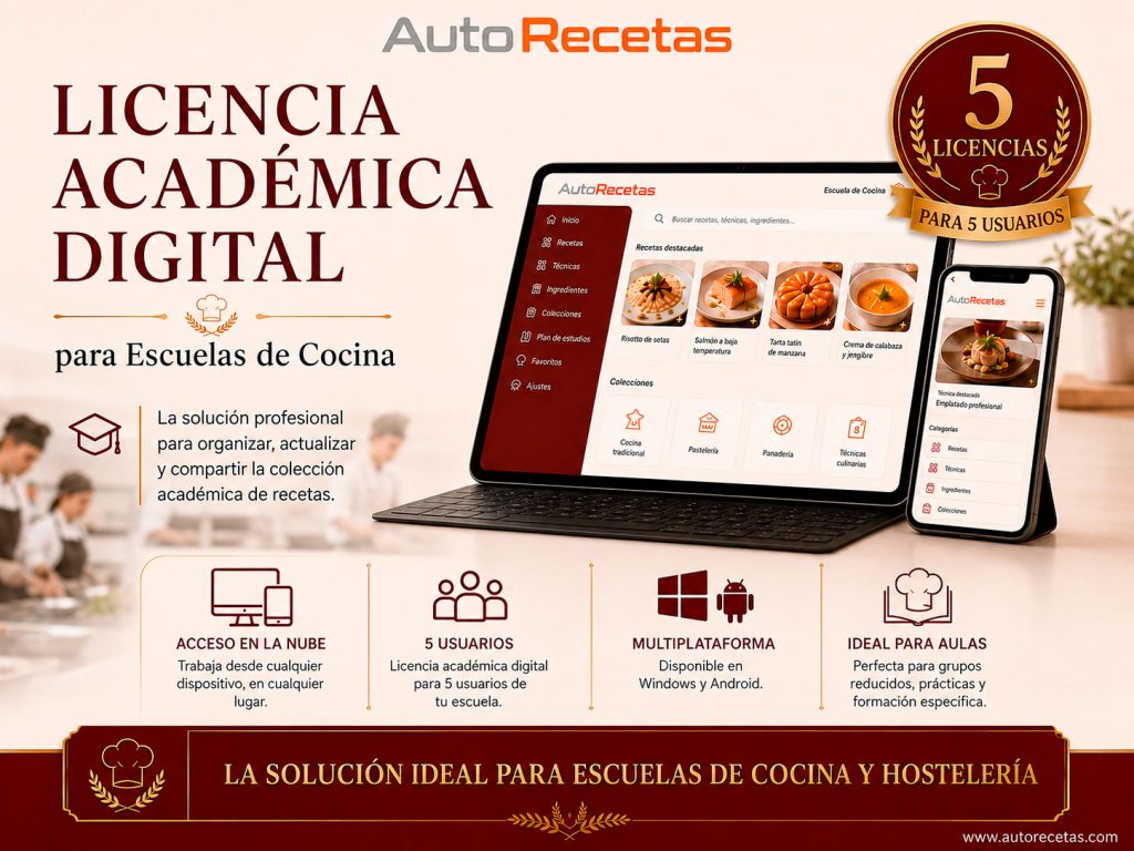 5 Licencias AutoRecetas para Escuelas de Cocina y Hostelería